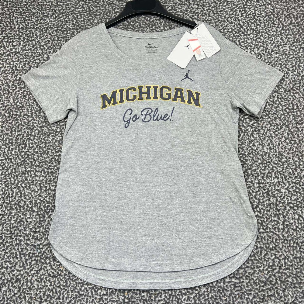 Nike Michigan Wolverines Go Blue Shirt Women Medium Gray Jordan Short Sleeve New